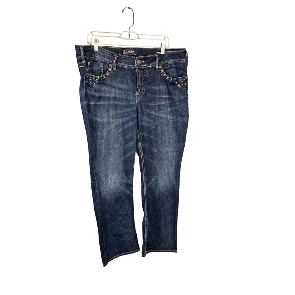 Silver Jeans Co Womens 18 Suki Mid Slim Boot Dark Wash Studded Super Stretch Y2K